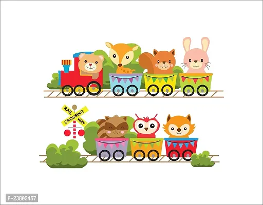 Psychedelic Collection Decorative Cartoon Toy Train for Kids Room Decorative Wall Sticker (PVC Vinyl, Multicolor, W 60 cm X H 63 cm)