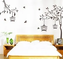 Asmi Collections PVC Wall Stickers Tree Birds and Cage - AY9039-thumb1