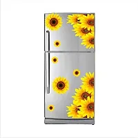 Psychedelic Collection Yellow Sun Flowers Vinyl Fridge Decorative Adhesive Wall Sticker Large Double Single Door Decorative Fridge Sticker (PVC Vinyl, Multicolor, 60 cm X 160 cm)-thumb3