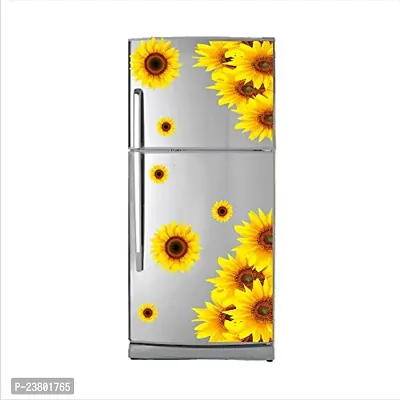 Psychedelic Collection Yellow Sun Flowers Vinyl Fridge Decorative Adhesive Wall Sticker Large Double Single Door Decorative Fridge Sticker (PVC Vinyl, Multicolor, 60 cm X 160 cm)-thumb4