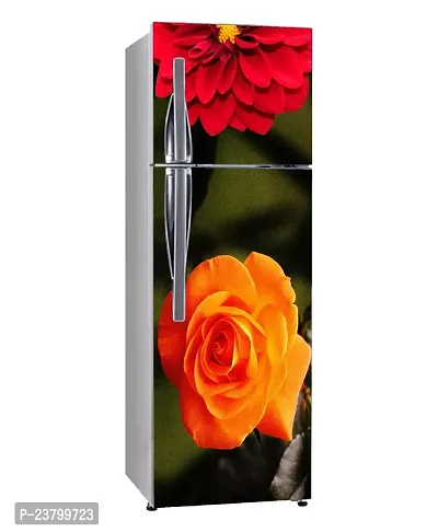 Psychedelic Collection Decorative Beautiful red and Orange Flower, Leaves, Plant, Garden, Nature Wallpaper Sticker for Fridge Decor 60 cm X 160 cm-thumb0