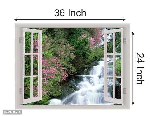 Psychedelic Collection Beautiful Natural Water Fall Window Illution Wall Sticker (PVC Vinyl, Multicolour, Wall Covering 92 cm X 61 cm)_PCWI48-thumb5