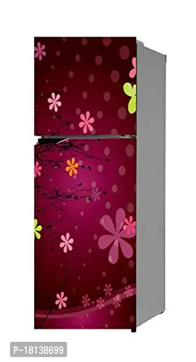 Trendy Decorative Yellow and Off White Flowers With Pink Background Bokeh Extra Large Fridge Sticker Double Single Door Decorative Fridge Sticker (Pvc Vinyl, Multicolor, 60 Cm X 160 Cm)