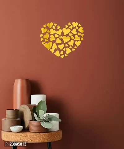 Psychedelic Collection Beautiful Hearts Golden Acrylic Sticker Hexagon Mirror, Hexagon Mirror Wall Stickers, Mirror Stickers for Wall Large Size, Sticker Mirror-thumb0