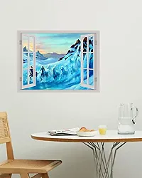 Psychedelic Collection Beautiful Blue Running Horse Window Illusion Wall Sticker (PVC Vinyl, Multicolour, Wall Covering 61 cm X 46 cm)_PCWI01_PCWI75-thumb2