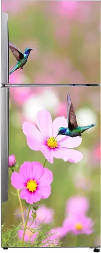 Psychedelic Collection Decorative Lesser Voile Tear Bird, Pink Flower, Plant, Garden Nature Wallpaper Sticker for Fridge Decor 60 cm X 160 cm-thumb1