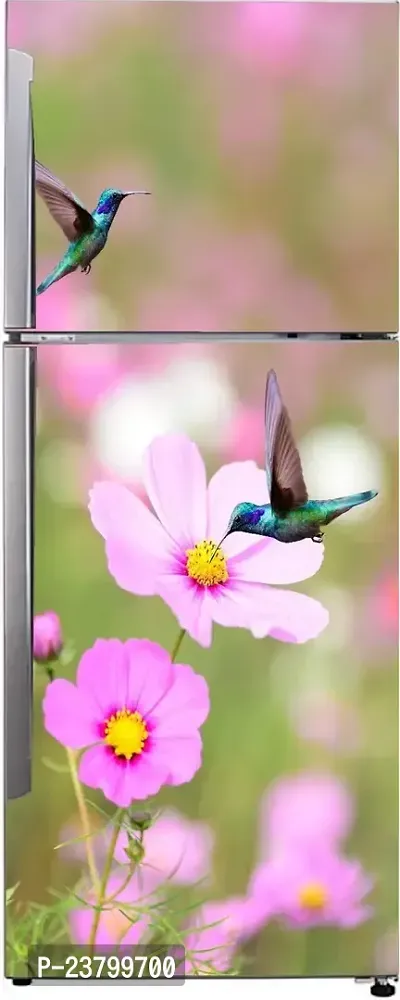 Psychedelic Collection Decorative Lesser Voile Tear Bird, Pink Flower, Plant, Garden Nature Wallpaper Sticker for Fridge Decor 60 cm X 160 cm-thumb2