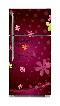 Trendy Decorative Yellow and Off White Flowers With Pink Background Bokeh Extra Large Fridge Sticker Double Single Door Decorative Fridge Sticker (Pvc Vinyl, Multicolor, 60 Cm X 160 Cm)-thumb1