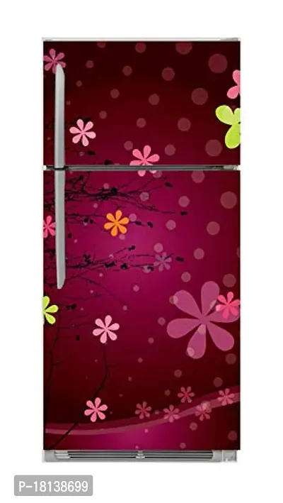 Trendy Decorative Yellow and Off White Flowers With Pink Background Bokeh Extra Large Fridge Sticker Double Single Door Decorative Fridge Sticker (Pvc Vinyl, Multicolor, 60 Cm X 160 Cm)-thumb2