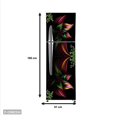 Psychedelic Collection Green Leaves Flower Black 3DDecorative Extra Large PVC Vinyl Fridge Sticker (Multicolor, 60 cm X 160 cm)-thumb4