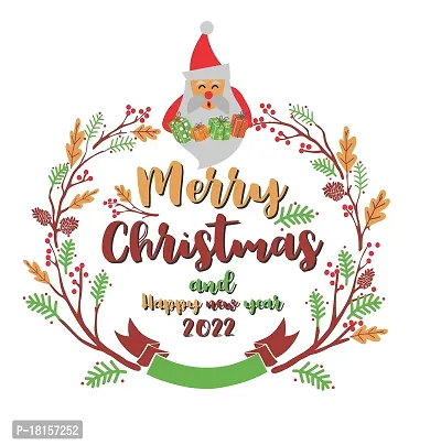 Trendy Merry Christmas And Happy New Year 2022 Pvc Vinyl Self Adhesive Wall Sticker (Ideal Size On Wall- 46 Cm X 45 Cm, Multicolour)-thumb0