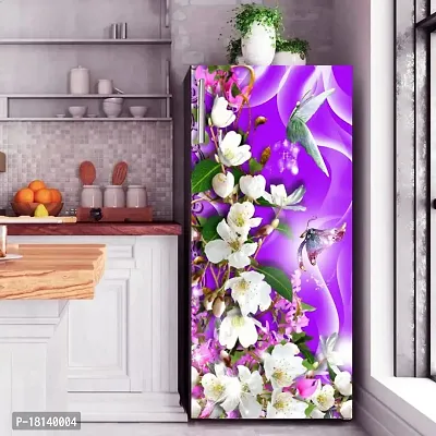 Trendy Beautifull White Flower With Butterfly Decorative Fridge Sticker(Multicolor Vinyl 120X60)-thumb3