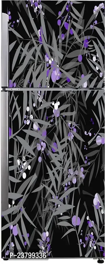 Psychedelic Collection Decorative abstract leaves and violet color circle design wallpaper sticker for fridge decor Double Single Door Decorative Fridge Sticker (PVC Vinyl, Multicolor, 60 cm X 160 cm)-thumb0