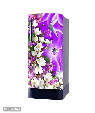 Trendy Beautifull White Flower With Butterfly Decorative Fridge Sticker(Multicolor Vinyl 120X60)-thumb0