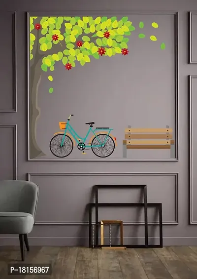 Trendy Beautiful Tree Cycle With Banch Pvc Vinyl Multicolor Decorative Wall Sticker For Wall Decoration Size - 75 Cm X 109 Cm-thumb4