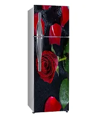 Psychedelic Collection Beautiful red Rose with red and Green Leaves Black Background Abstract Decorative Fridge Sticker (PVC Vinyl, Multicolor, 60 cm X 160 cm)-thumb1