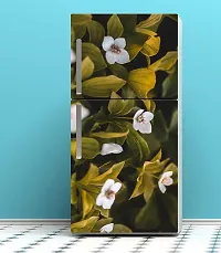 Psychedelic Collection Small White Colour Flower with Leaves Decor Kitchen Fridge Decor Sticker for Double Single Door Fridge (PVC Vinyl, Multicolor, 60 cm X 160 cm)-thumb3