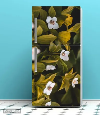 Psychedelic Collection Small White Colour Flower with Leaves Decor Kitchen Fridge Decor Sticker for Double Single Door Fridge (PVC Vinyl, Multicolor, 60 cm X 160 cm)-thumb4