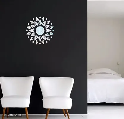 Psychedelic Collection Decorative Sun Flower Leaves Mirror Silver Acrylic Sticker Hexagon Mirror, Hexagon Mirror Wall Stickers, Mirror Stickers for Wall Large Size, Sticker Mirror