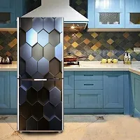 Trendy Decorative 3D Hexagon Metal Polygon Shapes Art Fridge Double Single Door Decorative Sticker (Pvc Vinyl, Multicolor, 60 Cm X 160 Cm) Fd722New-thumb3