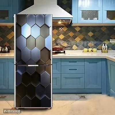 Trendy Decorative 3D Hexagon Metal Polygon Shapes Art Fridge Double Single Door Decorative Sticker (Pvc Vinyl, Multicolor, 60 Cm X 160 Cm) Fd722New-thumb4