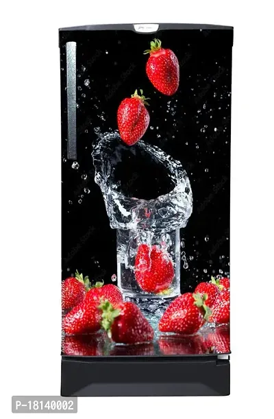 Trendy Strawberry Fruit Splash In Under Water Fridge Sticker (Multicolor Pvc Vinyl 120X60)-thumb2