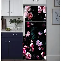 Psychedelic Collection - Vinly Beautiful Pink Rose Bunch with Black Background Self Adhesive Vinyl Sticker Fridge wrap Decorative Sticker (PVC Vinyl Covering Area 120 X 60 CM)-thumb1