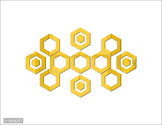 Trendy Beautiful Hexagone Set Golden Acrylic Sticker Hexagon Mirror, Hexagon Mirror Wall Stickers, Mirror Stickers For Wall Large Size, Sticker Mirror-thumb2