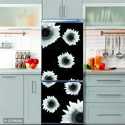 Psychedelic Collection Decorative Abstract White mogra Flowers with Black Background Extra lardge Fridge Sticker for Fridge Decor (PVC Vinyl Multicolor)-thumb5