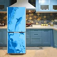 Trendy Octopus Shark Ocean Minimalism Blue Largedecorative Extra Large Pvc Vinyl Fridge Sticker (Multicolor, 60 Cm X 160 Cm)-thumb3