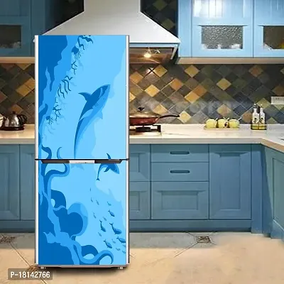 Trendy Octopus Shark Ocean Minimalism Blue Largedecorative Extra Large Pvc Vinyl Fridge Sticker (Multicolor, 60 Cm X 160 Cm)-thumb4