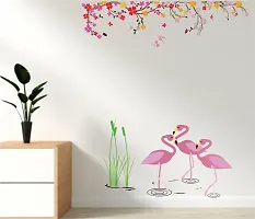 Psychedelic Collection Flemingo Birds in Water with Flower Branch Design Decorative PVC Vinyl Wall Sticker (Multicolor, 83 cm X 121 cm)-thumb4