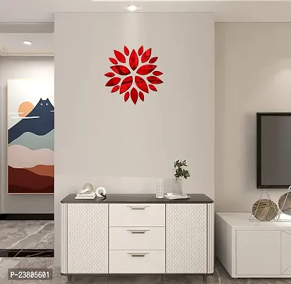 Psychedelic Collection Decorative Flower and Leaves Mirror red Acrylic Sticker Hexagon Mirror, Hexagon Mirror Wall Stickers, Mirror Stickers for Wall Large Size, Sticker Mirror