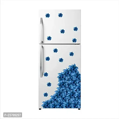 Psychedelic Collection Blue Transprant Flowers Vinyl Fridge Decorative Adhesive Wall Sticker Large Double Single Door Decorative Fridge Sticker (PVC Vinyl, Multicolor, 60 cm X 160 cm)