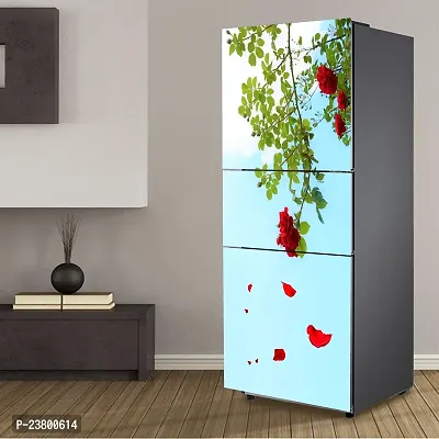 Psychedelic Collection Decorative Beautiful red Flower with Falling Leaf Extra Large Sticker for Fridge Sticker Double Single Door Decorative Fridge Sticker (PVC Vinyl, Multicolor, 60 cm X 160 cm)-thumb5