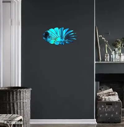 Psychedelic Collection Decorative Beautiful Flower Blue Acrylic Sticker Hexagon Mirror, Hexagon Mirror Wall Stickers, Mirror Stickers for Wall Large Size, Sticker Mirror-thumb0