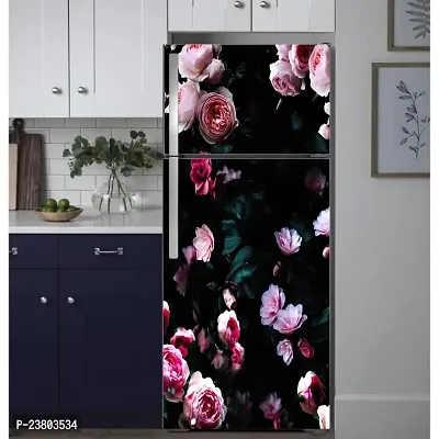 Psychedelic Collection Vinly Pink Rose Bunch with Black BackgroundDecorative Extra Large PVC Vinyl Fridge Sticker (Multicolor, 60 cm X 160 cm)_PCFS38_WP-thumb5