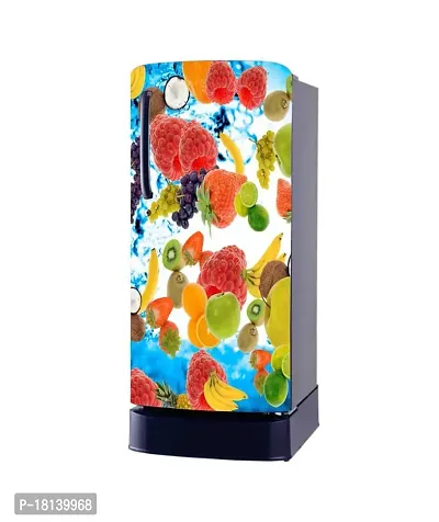 Trendy Vinyl Fruits Fridge Sticker Single Door Decorative Sticker(Multicolor Vinyl 120X60)