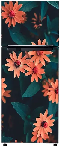 Psychedelic Collection Beautiful Orange Colour Flower with Leaves Decorative Fridge Decor Sticker for Kitchen (PVC Vinyl Multicolor)-thumb2