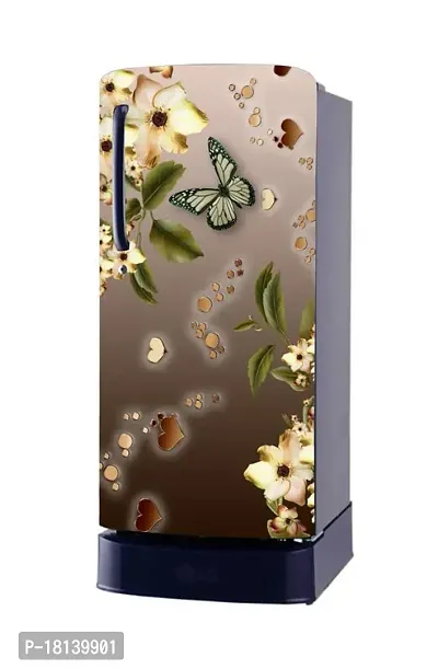 Trendy Beautifull Flower With Butterfly Decorative Fridge Sticker (Multicolor Pvc Vinyl 120X60)