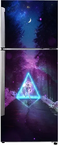 Psychedelic Collection Decorative Abstract Multicolor Night Forest Galaxy Sky with Astronaut and Bright Triangle Wallpaper Sticker for Fridge Decor 60 cm X 160 cm-thumb1