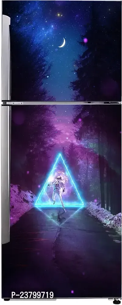 Psychedelic Collection Decorative Abstract Multicolor Night Forest Galaxy Sky with Astronaut and Bright Triangle Wallpaper Sticker for Fridge Decor 60 cm X 160 cm-thumb2