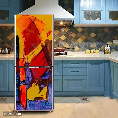 Psychedelic Collection Decorative Texture Paints Abstraction Yellow Watercolor Painting Fridge Double Single Door Decorative Sticker (PVC Vinyl, Multicolor, 60 cm X 160 cm) FD853_New-thumb4