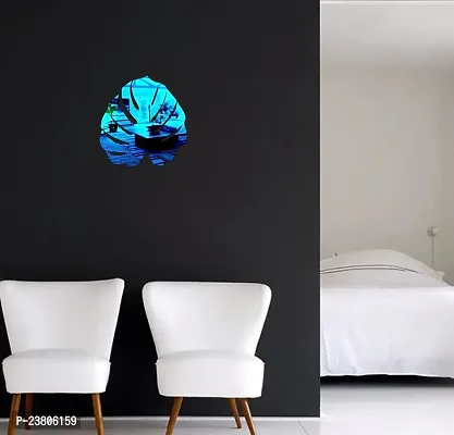 Psychedelic Collection Beautiful Large Leave Mirror Blue Acrylic Sticker Hexagon Mirror, Hexagon Mirror Wall Stickers, Mirror Stickers for Wall Large Size, Sticker Mirror-thumb2