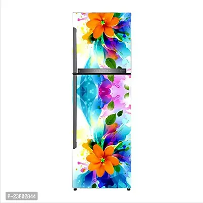 Psychedelic Collection Decorative 3D Orange Flowers and Blue Abstract Effect and Green Leafs Extra Large Abstract Wall Fridge Sticker (PVC Vinyl, Multicolor, 60 cm X 160 cm)_FD09_New-K-thumb3