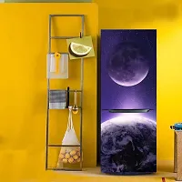 Psychedelic Collection Decorative Earth and Moon Together with Shooting Star in Galaxy Wallpaper Sticker for Fridge Decor (PVC Vinyl, Multicolor, 60 cm X 160 cm)-thumb4