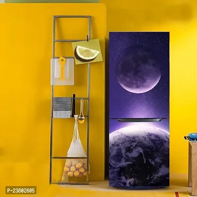 Psychedelic Collection Decorative Earth and Moon Together with Shooting Star in Galaxy Wallpaper Sticker for Fridge Decor (PVC Vinyl, Multicolor, 60 cm X 160 cm)-thumb5