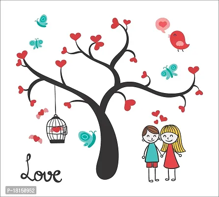 Trendy Loving Couple Under A Tree Decorative Wall Sticker (Pvc Vinyl, Multicolor, W 106 Cm X H 94 Cm)-thumb0