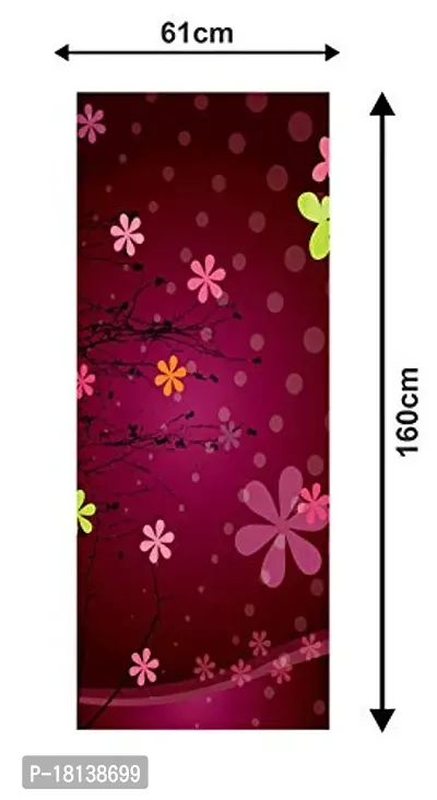 Trendy Decorative Yellow and Off White Flowers With Pink Background Bokeh Extra Large Fridge Sticker Double Single Door Decorative Fridge Sticker (Pvc Vinyl, Multicolor, 60 Cm X 160 Cm)-thumb3