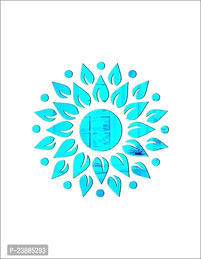 Psychedelic Collection Decorative Sun Flower Leaves Mirror Blue Acrylic Sticker Hexagon Mirror, Hexagon Mirror Wall Stickers, Mirror Stickers for Wall Large Size, Sticker Mirror-thumb3